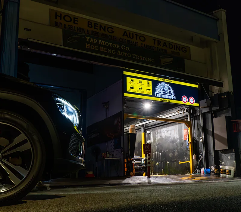 Autowash24 Ubi automatic car wash bays at night
